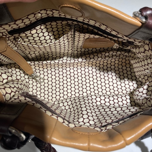 BRIGHTON Leather Shoulder Bag, Braided handles, Camel with brown trim - Picture 12 of 14